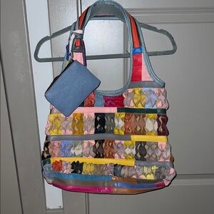 Red and Pink Shoulder Bag with Patchwork Design